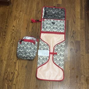 Skip Hop Gray and Red hearts bottle bag and changing pad set